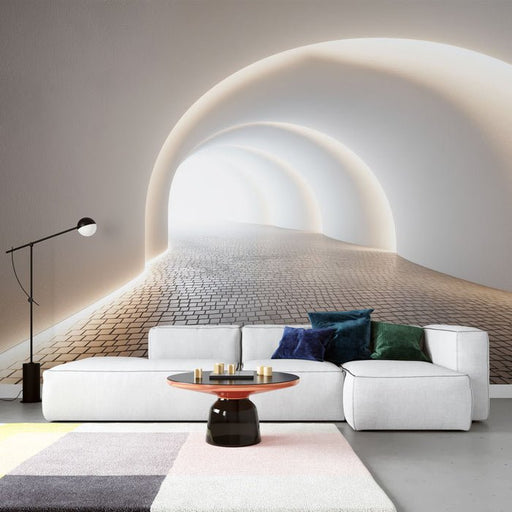 White arched channel wallpaper mural | Light and shadow art - Carving wallpaper
