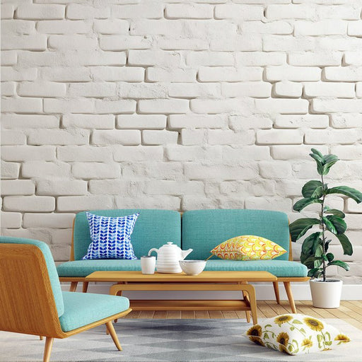 White brick textured wallpaper mural | Nostalgic style - Carving wallpaper