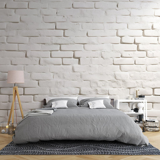 White brick textured wallpaper mural | Nostalgic style - Carving wallpaper