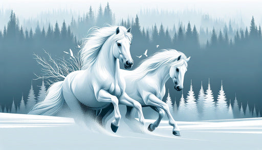 White Horse Forest Wallpaper Mural | White Horse Galloping in the Snow - Carving wallpaper