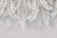 White Palm Leaf Wallpaper Mural | Light Grey Back - Carving wallpaper