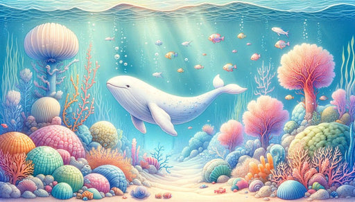 White Whale Wallpaper Mural | Abundant Coral and Fish - Carving wallpaper