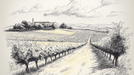 Wine landscape wallpaper mural | Illustration of vineyards and hills - Carving wallpaper