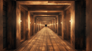 Wooden corridor wallpaper mural | Warm light tunnel - Carving wallpaper