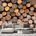 Wooden stacked wallpaper mural | Retro decorative wall in living room and study