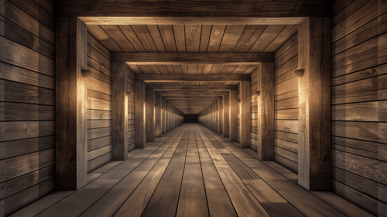 Wooden wallpaper mural | Square wooden tunnel - Carving wallpaper