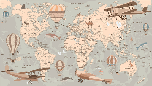 World map of children's room wallpaper - Carving wallpaper