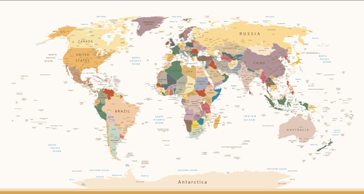 World Map Wallpaper Mural | Colors and Countries - Carving wallpaper