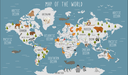 World Map Wallpaper Mural | World Animal Children's Room - Carving wallpaper
