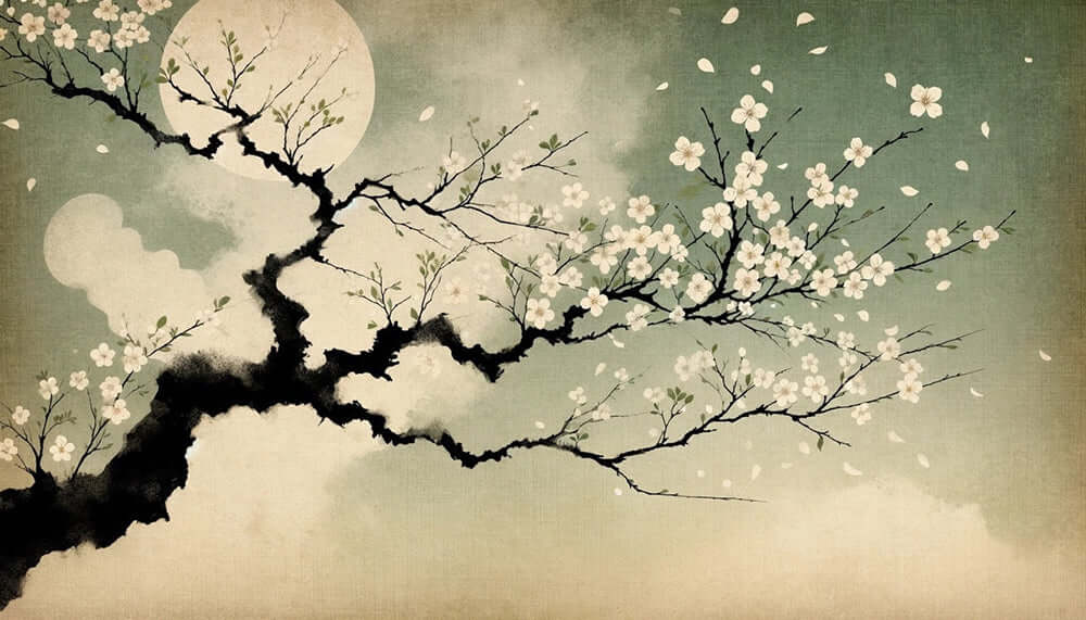 Zen Ink Plum Blossom Wall Mural – Oriental Elegance for Living Room & Entrance