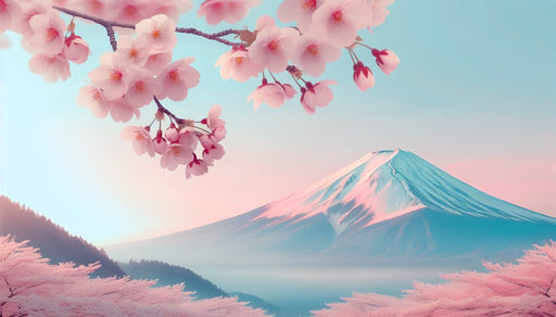 Zen Japanese Cherry Blossom Wallpaper Mural | Mount Fuji and Cherry Valley - Carving wallpaper