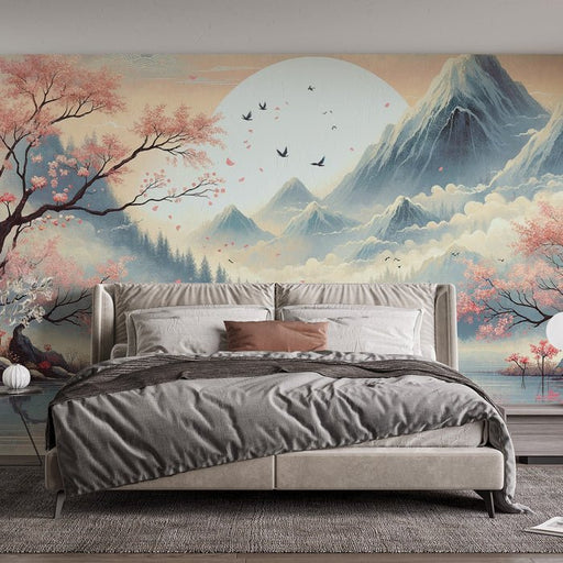 Zen Japanese Wallpaper Murals | Tranquil Lakes and Mountains in the Landscape - Carving wallpaper