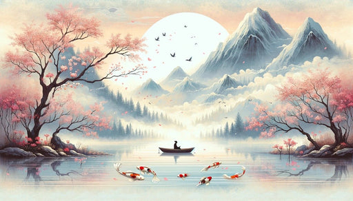 Zen Japanese Wallpaper Murals | Tranquil Lakes and Mountains in the Landscape - Carving wallpaper