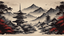 Zen Japanese wallpaper with black and red atmosphere, lakes and temples - Carving wallpaper