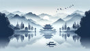 Zen Wallpaper Mural | Inspiration Sunrise Facing Japanese Temples and Calm Lakes - Carving wallpaper